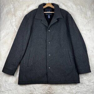 Gap Wool Coat Men's XL Jacket Peacoat Charcoal Grey Button Quilted Lining
